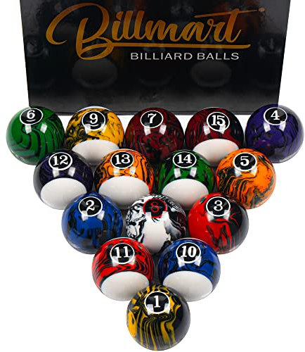 Billmart Billardkugeln 16 Billardtischbälle Set (Black Marble Premium)