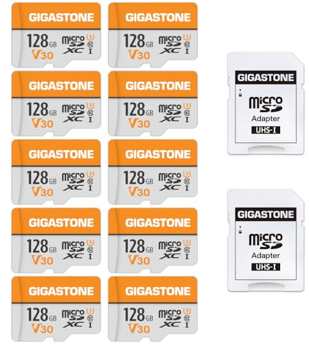 GIGASTONE 128GB MicroSDXC Speicherkarte 10er-Pack + SD Adapter, bis zu 95 MB/s, für Gopro, Action-Kamera, Drohne, DJI, Tablet, Switch, U3 V30 Klasse 10 UHS-I, 4K UHD Video Micro SD Karte.