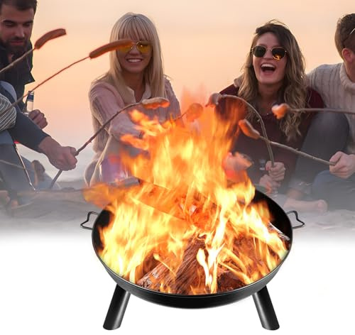 Aufun Feuerschale Runde Ø 80 cm mit Wasserablaufbohrung, Feuerstelle Garten für den Terrasse und Balkon, Feuertonne und Feuerkorb, Metall Feuerschalen für Heizung/BBQ