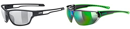 Uvex Unisex – Erwachsene, sportstyle 806 V Outdoorbrille, selbsttönend, black mat/smoke, one size & Unisex – Erwachsene, sportstyle 204 Sportbrille, black green/green, one size