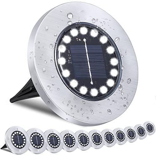 Solar Ground Lights-Waterproof Solar Lights Outdoor Garden- Solar Disk Lights-Upgraded 16LED Bright in-Ground Lights-Landscape Lights for Pathway, Yard, Lawn, Patio, Walkway (12 Pack White Light)