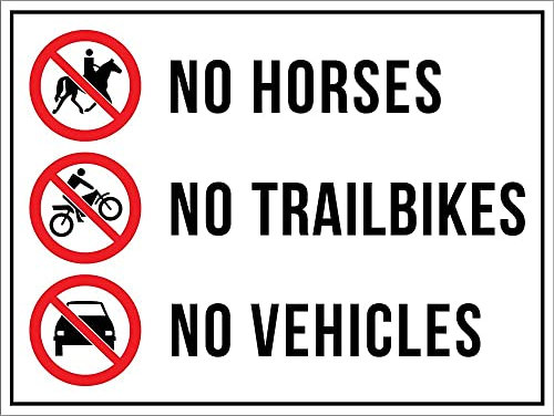 452 Warnschild Keine Pferde, Keine Trailbikes, Keine Fahrzeuge Retro Verbotsschild Personalisierte Deko Blechschild 20X30Cm, Sicherheitsmarkierung