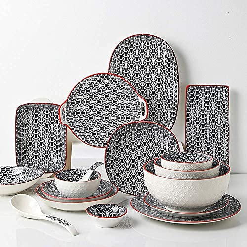Juegos de Cena de Mesa Platos Tazón Juego de vajilla de cerámica, 43 Piezas para Fiesta, Juego de vajilla de combinación de Porcelana