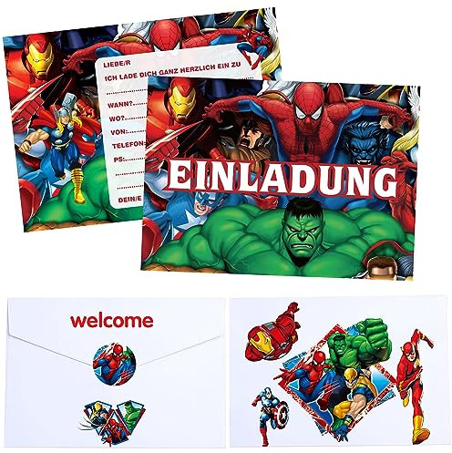 YeahBoom Einladungskarten Kindergeburtstag,12 Deutsche Einladungskarten,12 Umschläge,12 Tattoo Aufkleber,Einladungen Geburtstag Junge Madchen,Partyeinladungen Einladungen Kinder