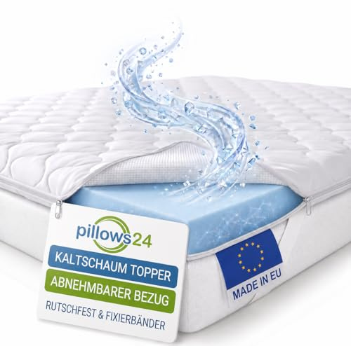 Pillows24 Topper 180x200cm, Kaltschaum, 6cm hoch, Anti-Rutsch, Waschbar
