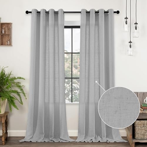 CUCRAF Leinen Vorhänge mit Ösen 2er Set H 245 x B 140 Hellgrau Halbtransparente Leinenvorhang Wohnzimmer Leinenoptik Voile Gardinen Leinenfarbe Schlafzimmer Stores