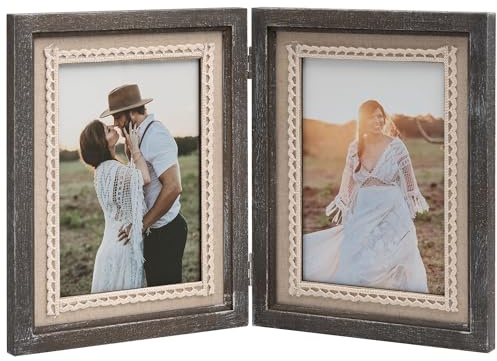 Afuly Landhaus Bilderrahmen 13x18 2er Collage Natur Holz Fotorahmen | Tisch oder Wand, Hoch- oder Querformat, Leinenoptik; Geburtstags- oder Jubiläumsgeschenk für Mama, Oma und Familie