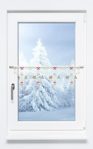 Plauener Spitze Scheibengardine Weihnachtsdeko (Bx H) 64cm * 20cm rot/Rot-Grün