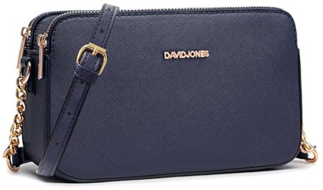 David Jones - Damen Kleine Umhängetasche - Crossbody Bag PU Leder - Reißverschluss Tasche mit 3 Fächern - Elegante starre Handtasche Stilvolle Abendtasche - Schultertasche Alltag Modisch - Dunkelblau