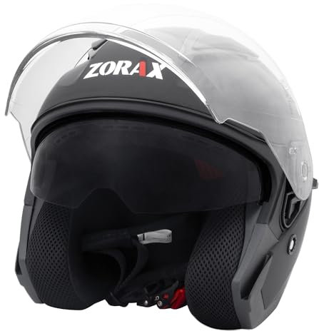 Zorax Noir Mat XXXL (64-65cm) ZOR-608 Casque Jet Moto Vintage Double Visière ECER 2206 Homologué Homme Femme