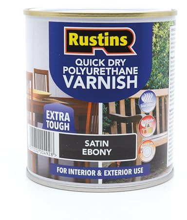 RustinsQuick Dry Poly Varnish Satin Ebony 500ml -Tough, Water-Based Clear Finish in Gloss, Matt or Satin; Durable Protection for Interior Wood, Furniture and Floors