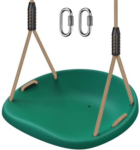 BeneLabel Swing Seat, Kids Hard Plastic Swings Indoor/Outdoor Child Wide Swing Tree Swinging Board with Adjustable 150-200cm Rope for Baby/Teens/Adults, Green Concaved / 600lbs