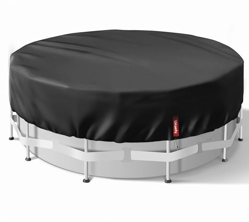Poolabdeckung Rund 366cm, Pool Abdeckplane Cover,Uv-Schutz Poolabdeckplane eißfest Oxford Poolabdeckung mit hoher Dichte 420D mit Kordelzug und BodennäGeln für (370CM)