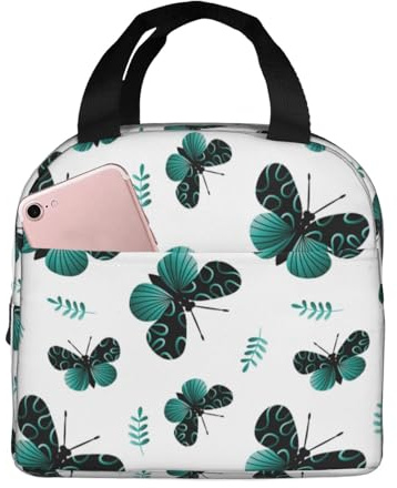 VOSERY Bolsa de almuerzo, lonchera para mujeres, hombres adultos, mariposas negras, bolsa de almuerzo aislada, bolsa de almuerzo a prueba de fugas, reutilizable, de gran capacidad, para el trabajo