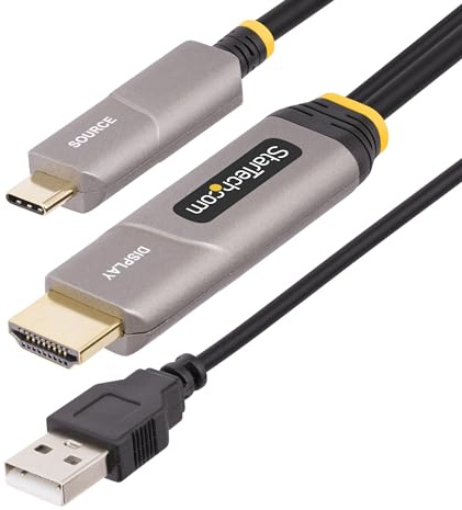 StarTech Câble Optique Actif AOC USB-C vers HDMI 2.0 15,2m, 4K 60Hz, Noir | Classé CL3, Unidirectionnel, HDCP 2.2/1.4, Fibre optique, HDR
