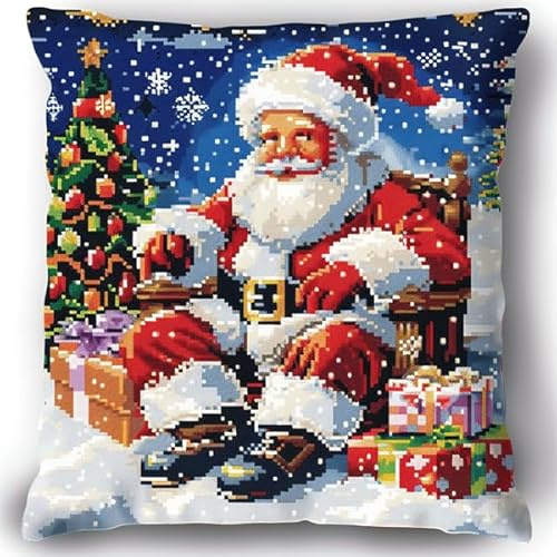 kitphoenix Kit de Coussin avec Crochet à Loquet Noël Kit Coussin au Point Noué, 43×43CM création de Tapis et Canvas, Kit Tapis Point Noué,Tapis Point Noué Kit