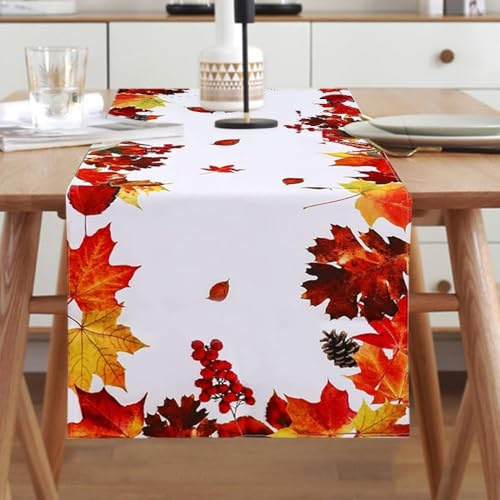 Udbrud Herbst Tischläufer, Herbstlicher Ahornblatt Läufer, Bauernhaus Erntedankfest Herbst Themen Tischläufer Küche Esstisch Dekoration für Drinnen und Draußen Herbstdeko Halloween Deko (180 x 40 cm)