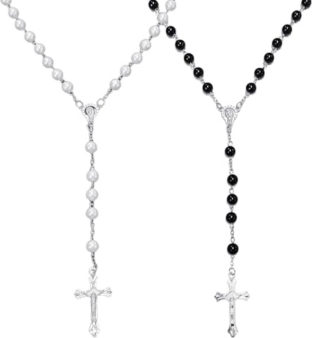 YSDYY Collar De Cruz De Bolas De 2 Piezas, Collar De Rosario Largo, Collar De Fe, Collar De Cuentas De Oración, Collar De Rosario De La Suerte, Regalo De Joyería De Fe