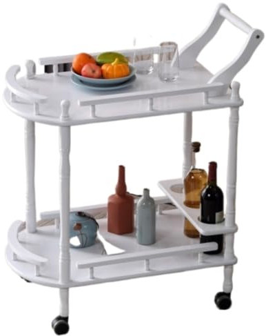 MDWZH Rollwagen Küchenwagen Servierwagen Barwagen Mit 2 Etagen, Vintage-Stil, MDF, Getränke-Servierwagen, Küchen-Weinlagerwagen, Barwagen, Teewagen, Rollräder Küchenrollwagen Regalwagen(White)