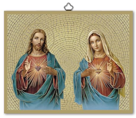 Holyart Quadri, stampe, codici miniati: Quadretto mosaico Sacro Cuore Gesù Cuore Immacolato Maria 20X25 cm