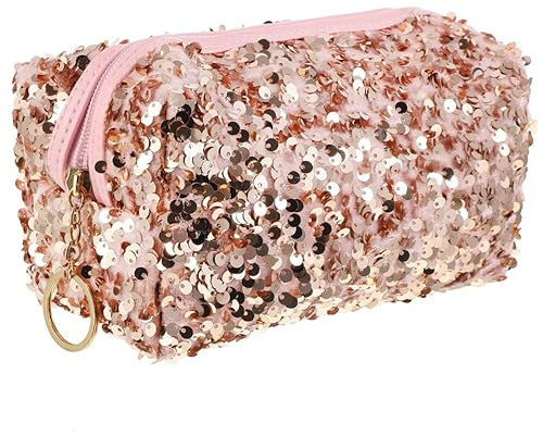 PAMINGONO 1stück Pailletten Kosmetiktasche Große Kapazität Tragbare Toilettentasche Für Damen Makeup Organizer Multifunktionale Aufbewahrungstasche Für Reisen Rosa