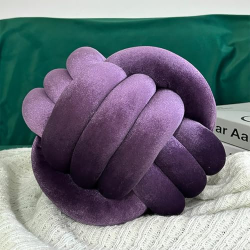 Ukadou Knot Ball Pillow Knot Pillow Decorative Throw Pillow Velvet Round Ball Cushion Plush Handmade Knot Pillow Aesthetic Couch Pillow Cushion for Sofa Bed Livingroom Home Decor (Purple,11in/28cm)