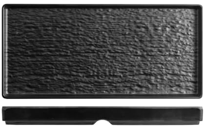 H&H, set 3 piatti rettangolari, in melamina, effetto ardesia, nero, 38x18xh3,6 cm