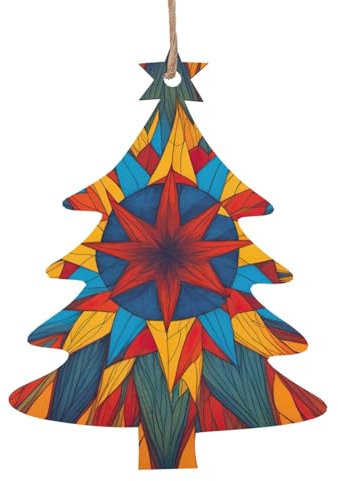 Bunte Stern Print Tannenbaum Holz Ornamente Anhänger Handwerk Urlaub Dekoration Hänge Dekoration