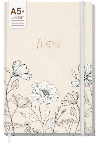 Häfft paper&you® Notizbuch A5+ liniert Journal Ink Flowers | Notebook mit 156 linierten Seiten und Gummiband, 100g/m² Papier - als Tagebuch, für Notizen und kreative Listen