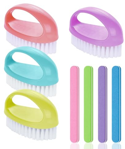 4 Cepillos Y 4 Limas De Uñas, Cepillos Para Limpieza De Uñas, Cepillos De Nailon, Herramientas Para El Cuidado De Las Uñas, Herramientas De Manicura
