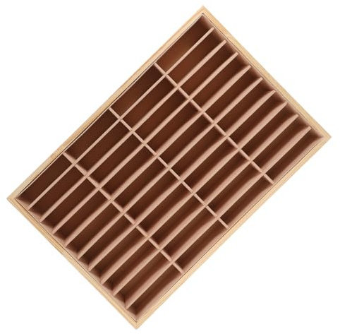 KOMBIUDA Plateau à Bijoux En Bois 40 Compartiments Velours Beige, Grosse Capacité, Organiseur Multifonction Pour Bureau, Salon Et Rangement D’accessoires