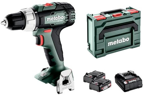 metabo Akku-Bohrschrauber BS 18 L, 18 V Schrauber, 60 Nm & 13 mm Futter | Inkl. 2 x 2,0 Ah LiPOWER Akkus, Ladegerät SC 36, LED-Licht, Gürtelhaken & Bitdepot, in der robusten metaBOX 145 Koffer