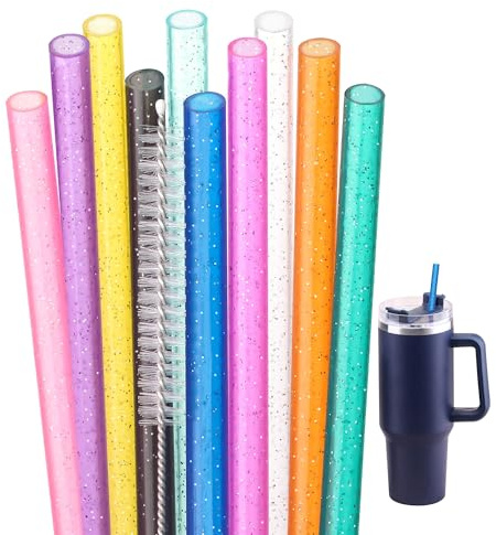 Dakoufish Replacement Glitter Straws for Stanley|Owala|Simple Modern 40oz 30oz Tumbler,10 Pack 12 Inch Reusable Straws With Cleaning Brush For Stanley Hydro Jug Cup,Dishwasher Safe (Mix 10color)