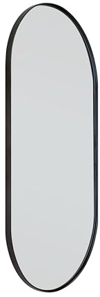 Home Selections Oval Wall Mirror Black 40 x 80cm, Metal Framed, Wall Mounted, Horizontal or Vertical Hanging