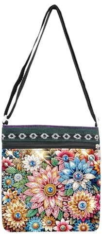 DCIDBEI Diamantmålning axelväska 21 x 22 cm målning efter siffror axelväska crossbody bag kanvas messengerväska axelväska crossbody axel tote hoboväska damväska blommor, svart, XL