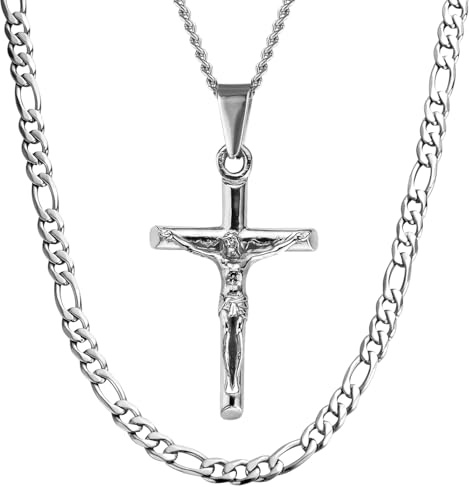 DVRK® 2er Pack Kette Silber Herren oder Goldkette - Silberkette Herren Wasserfest & Schweißresistent - Halskette Edelstahl 316L - Kreuz, Figaro, Kubanische, Goldr