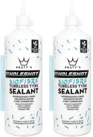 Peaty's Holeshot Biofibre Tubeless Tyre Sealant, Fast Acting Puncture Repair, Seals up to 6mm holes for MTB, Road and Gravel Bikes, uses Biodegradable Sealing Fibres, 120ml Trail Pouch (Pack of 2)