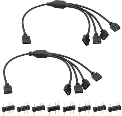 2 Piezas Cable Divisor ARGB 5V 3 Pines 1 a 4 en Y, Conector Splitter de 30 cm para Ventiladores y Tiras LED RGB Direccionables, Compatible con Placas Base ASUS MSI con Conector ARGB de 3 Pines