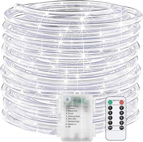 SUAVER Tubo luminoso a LED per esterni, impermeabile, con telecomando, 8 modalità, per feste, matrimoni, Natale, luci decorative (bianco, 20 m, 200 LED)