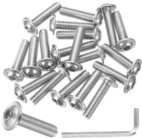 30 Pcs Juego de Tornillos M6 x 25 mm, Tornillos de Cabeza Plana con Brida, Tornillo de Cabeza Hueca Hexagonal de Acero Inoxidable para Muebles con Llave Hexagonal