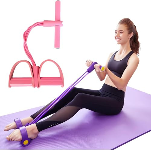 Bandas de resistencia para fitness, con pedal de 4 tubos, extractor de tobillo 2026, bandas de ejercicio con asas, bandas de entrenamiento de estiramiento para mujeres y hombres (rosa)