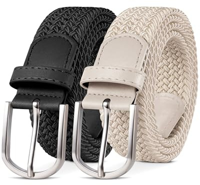 YOUCHAN 2er-Pack Gürtel für Damen und Herren Gürtel Elastische Flechtgürtel 3,3 cm Stretchgürtel mit Verstellbarer Dehnbarer Stoffgürtel Unisex