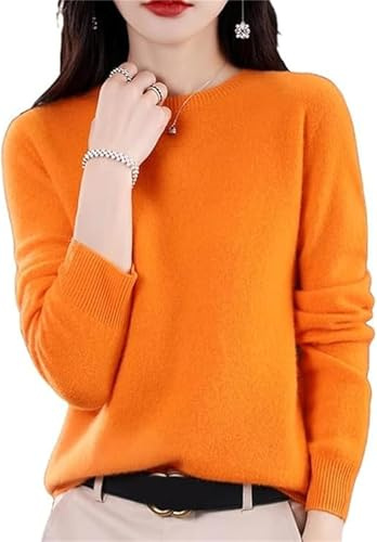 2026 Neue Kaschmir-Pullover für Damen, Kaschmir-Rollkragenpullover mit Rundhalsausschnitt, langärmelig, weich, einfarbiger gestrickter Pullover, Orange, XXL