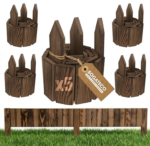 BOGATECO Set di 5 recinti per aiuole in legno, 20 cm di altezza e 112 cm di lunghezza, recinzione in legno, perfetta come bordo per aiuole o percorsi, colore marrone