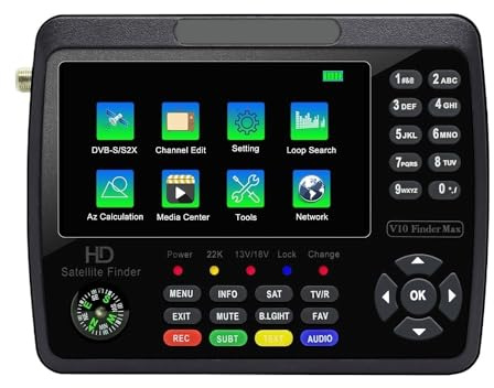Rilevatore di segnale satellitare, V10 Finder Max Rilevatore di segnali satellitari for ricevitori DVB-S/S2/S2X Rilevatore satellitare Batteria integrata da 4000 mAh vs V10 PRO