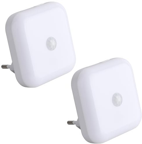 SEBSON Steckdosenleuchte mit Bewegungsmelder & Dämmerungssensor, 2er Set | LED Nachtlicht Steckdose dimmbar - schaltet bei Dämmerung & Bewegung, Sensor 3m/120°, Steckdosenlampe warmweiß