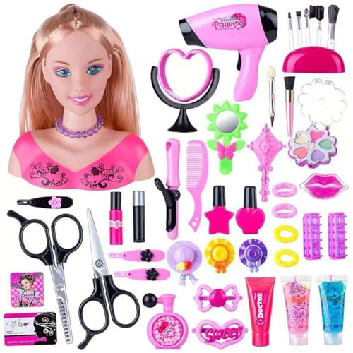 Peosaard Hair Style Doll Head for Girls, 1 Set Doll Head for Hair Styling and Make Up Styling for Girls Colorful Realistic Make Up Accessories for Birthday Christmas