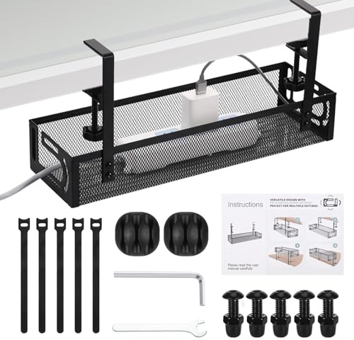 Fentar Range Cable Bureau, Cable Management avec Fixation par Pince et Ouverture Latérale, 39 cm, Rangement et Cache Câbles pour Poste de Travail, Bureau de Jeu ou Support Multiprise Sous