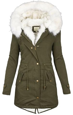 ZhuiKun Vinterkappa för dam varm fleece parkasjacka huvjackor långärmad jacka med dragkedja, Armégrön, 5XL