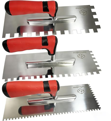 3-piece Tile Set, Stainless Steel Square Notch Sizes of 4, 8 and 12 mm, with Comfortable Rubber Grips, Suitable for wall and Floor Tile Installation.